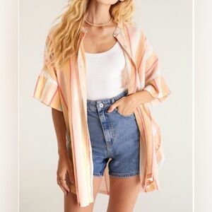 Z Supply Stripe Palma Button-Up Shirt Sz L